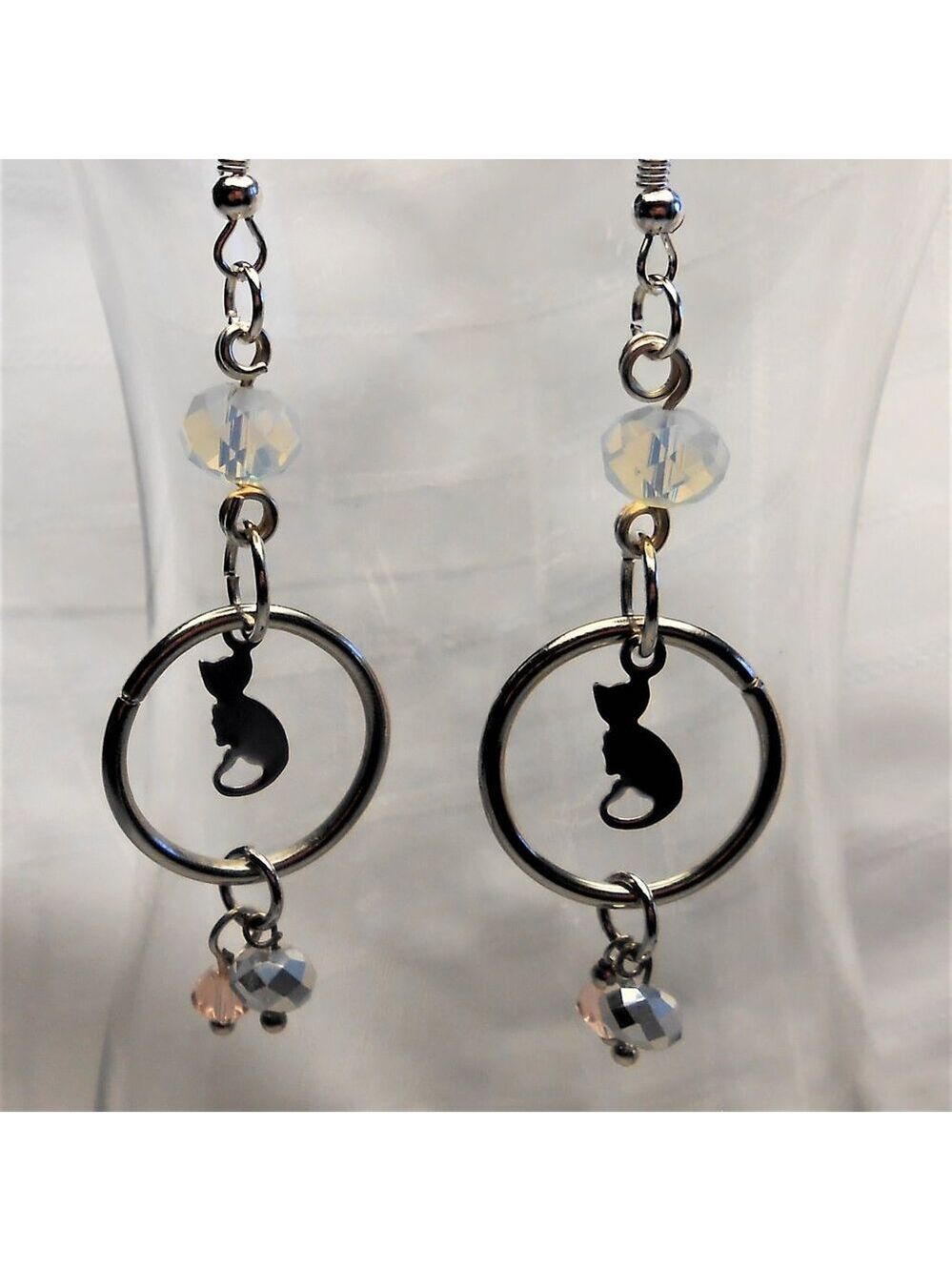 No. 401- Handmade earrings with Tibetan silver cat charms